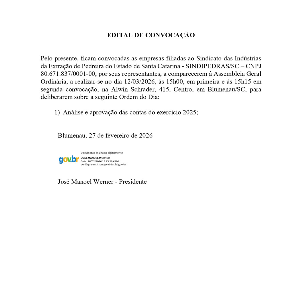 EDITAL DE CONVOCAÇÃO AGO - 12/03/2026
